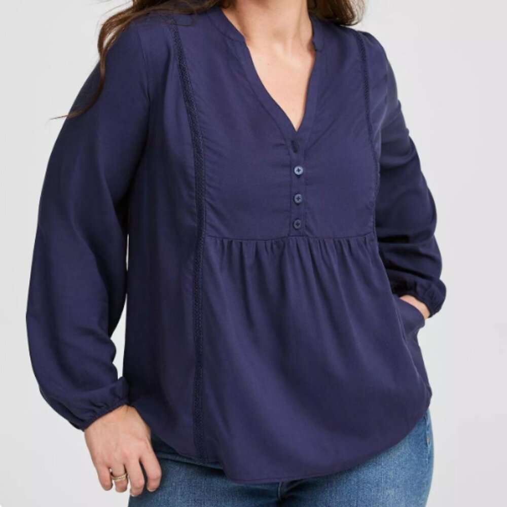 NWT Challis Relaxed Long Sleeve Blouse in color "Peacoat" (Navy) (3X)